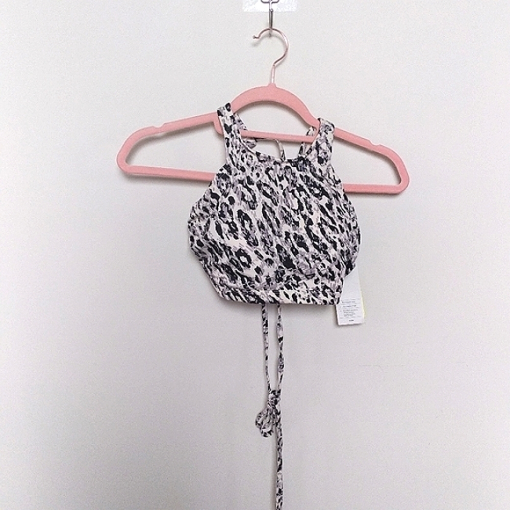 All in Motion Cropped Animal Print Halter Style Bikini Top Size Small
